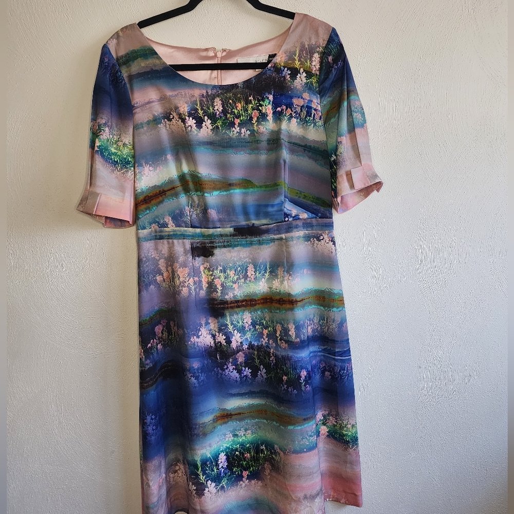 Giles satin pink and blue floral lake dress size 14